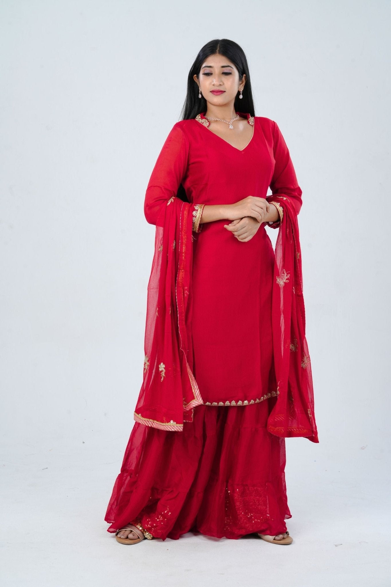 Enchanted Georgette Sharara Suit with Rich Embroidery and Sequin Details KURTI JCS Fashions