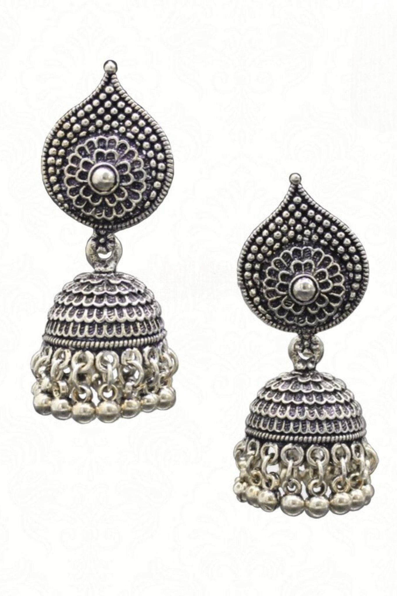 Ethnic Chic Oxidised Silver Plated Handmade Jhumka Jhumki Earrings Jewelry JCS Fashions Oxidised silver
