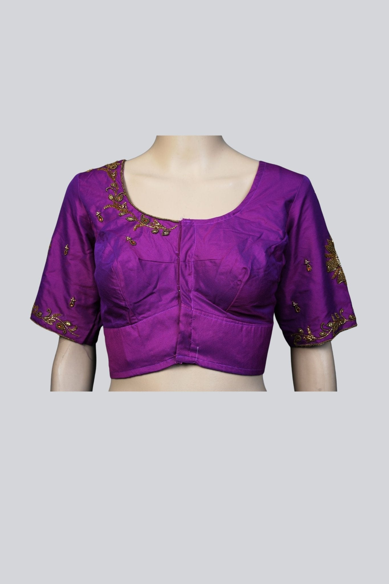 Purple Aari Work Bridal Blouse - Stitched