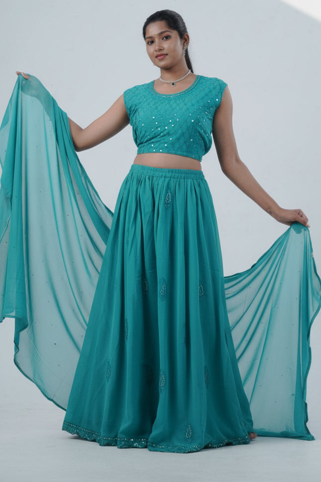 Exquisite Crop Top with Palazzo Pants With Matching Dupatta and Overcoat KURTI JCS Fashions