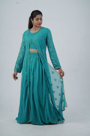 Green Crop Top with Palazzo Pants With Matching