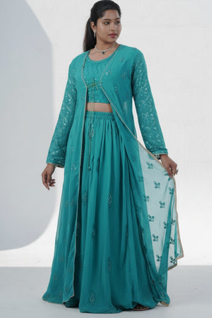 Green Crop Top with Palazzo Pants With Matching