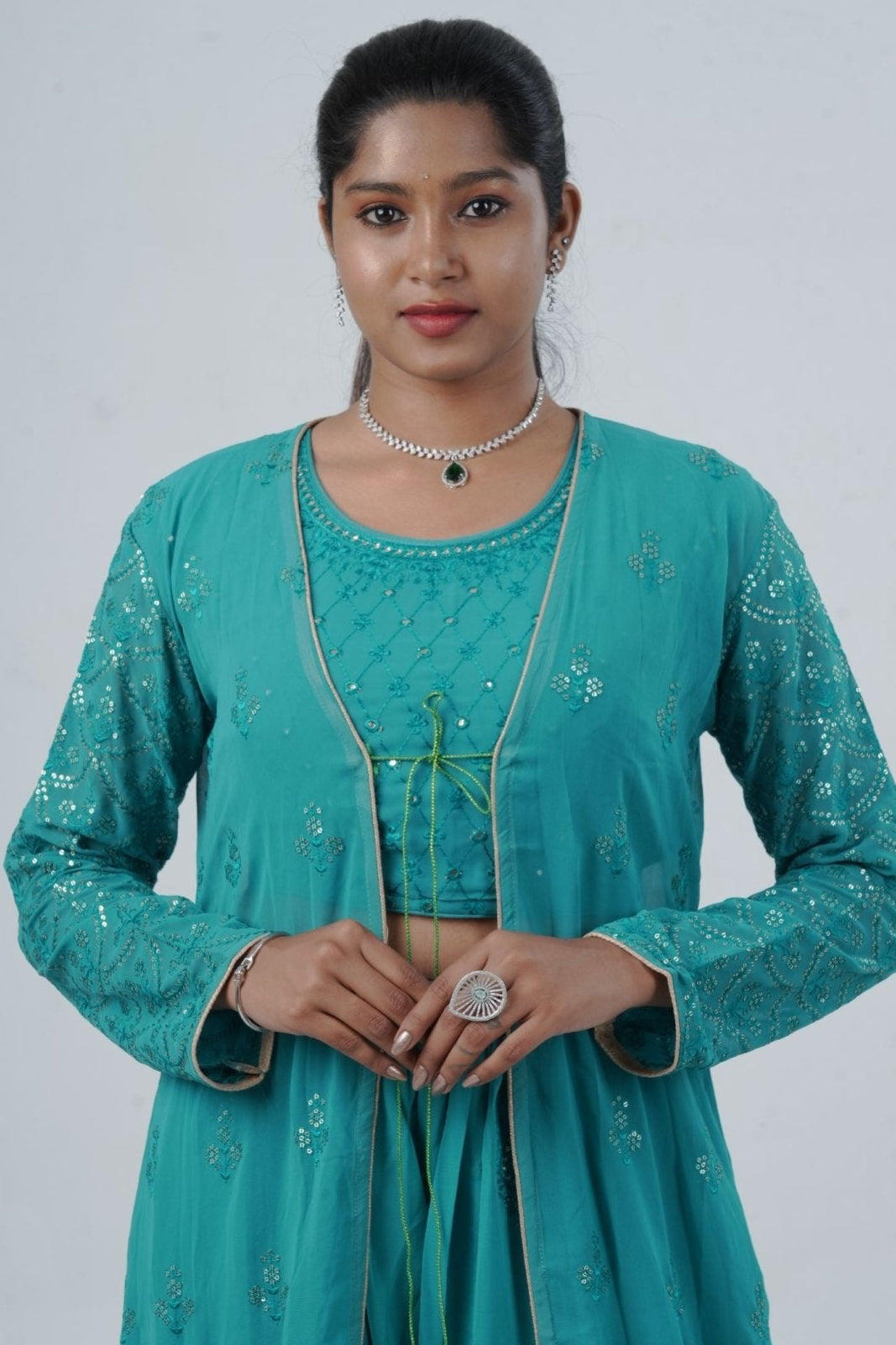 Exquisite Crop Top with Palazzo Pants With Matching Dupatta and Overcoat KURTI JCS Fashions