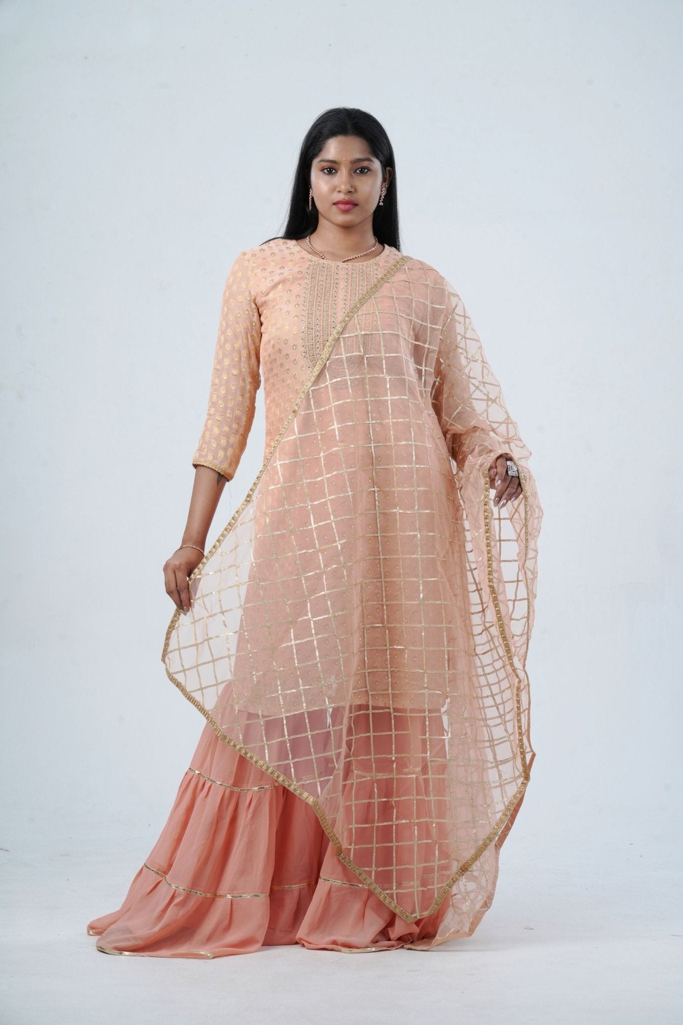 Exquisite Jaguard Sharara Suit - Elegant Embroidery, Sequins & Stone Work KURTI JCS Fashions