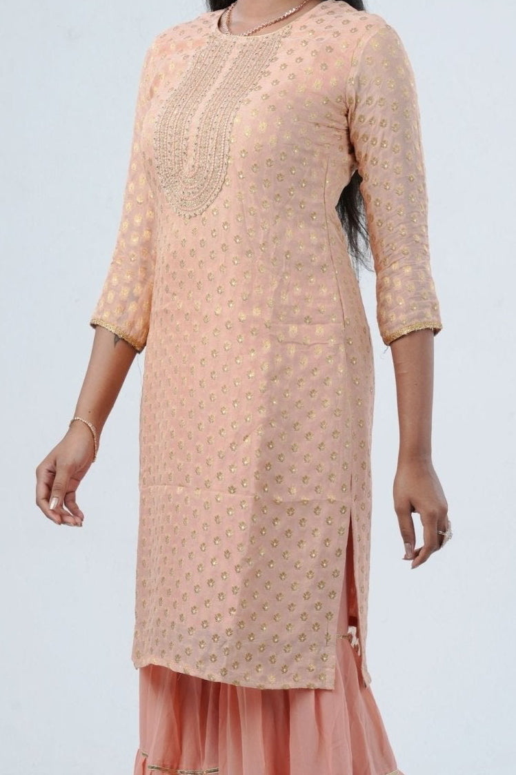Exquisite Jaguard Sharara Suit - Elegant Embroidery, Sequins & Stone Work KURTI JCS Fashions