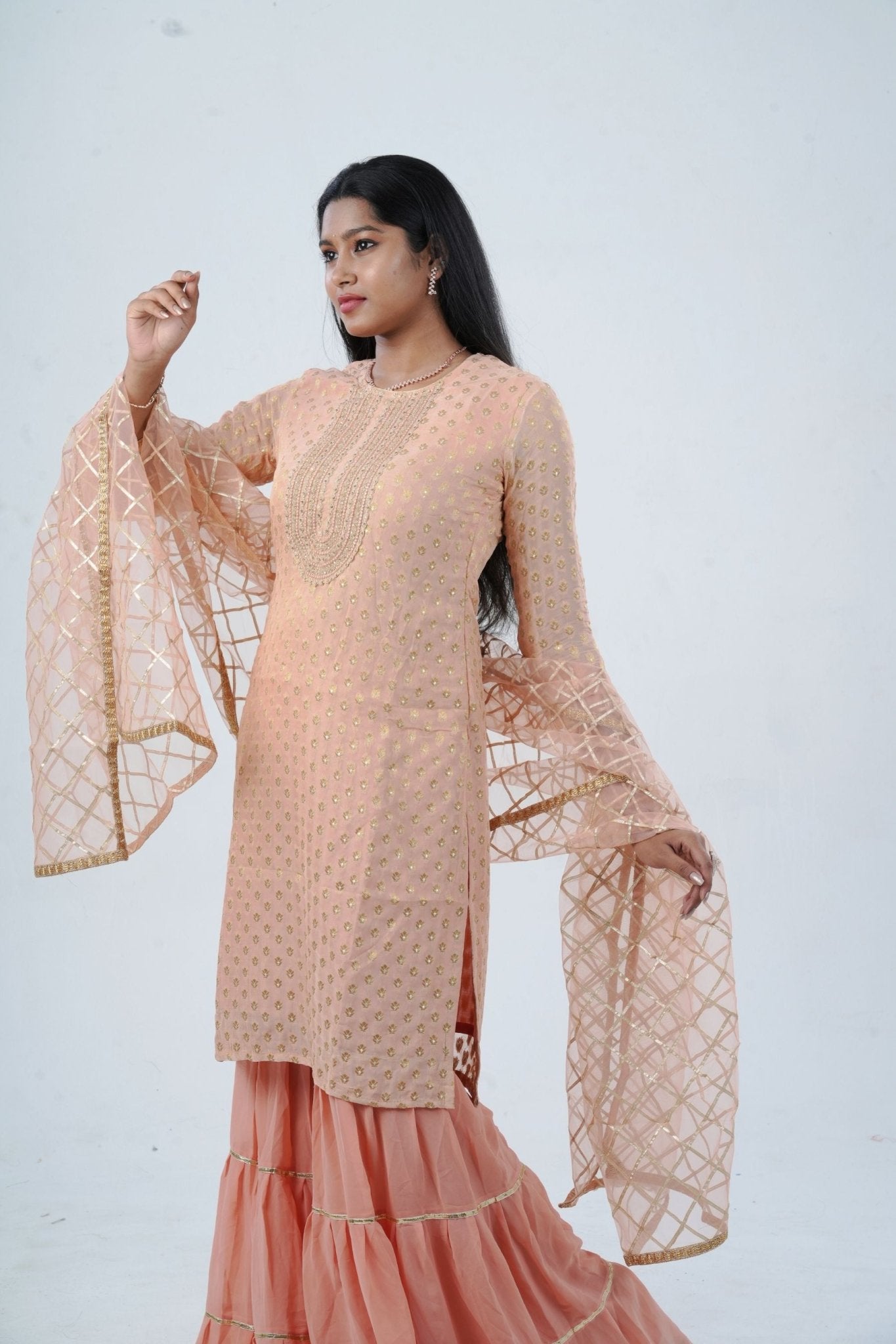 Exquisite Jaguard Sharara Suit - Elegant Embroidery, Sequins & Stone Work KURTI JCS Fashions