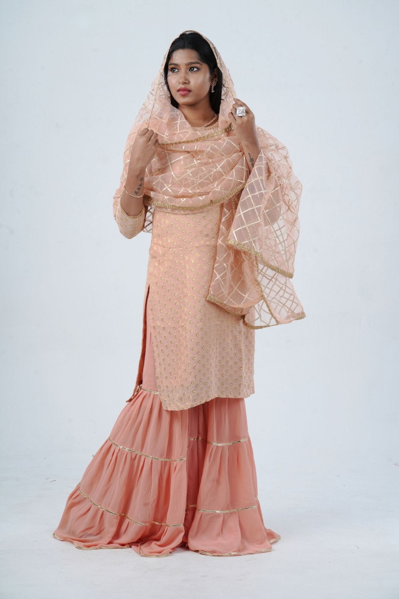 Exquisite Jaguard Sharara Suit - Elegant Embroidery, Sequins & Stone Work KURTI JCS Fashions