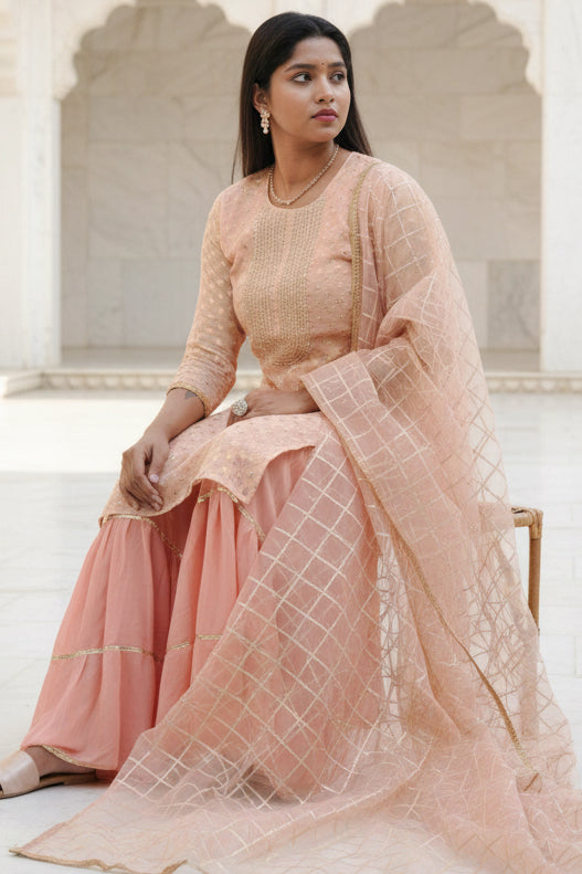 Exquisite Jaguard Sharara Suit - Elegant Embroidery, Sequins & Stone Work KURTI JCS Fashions