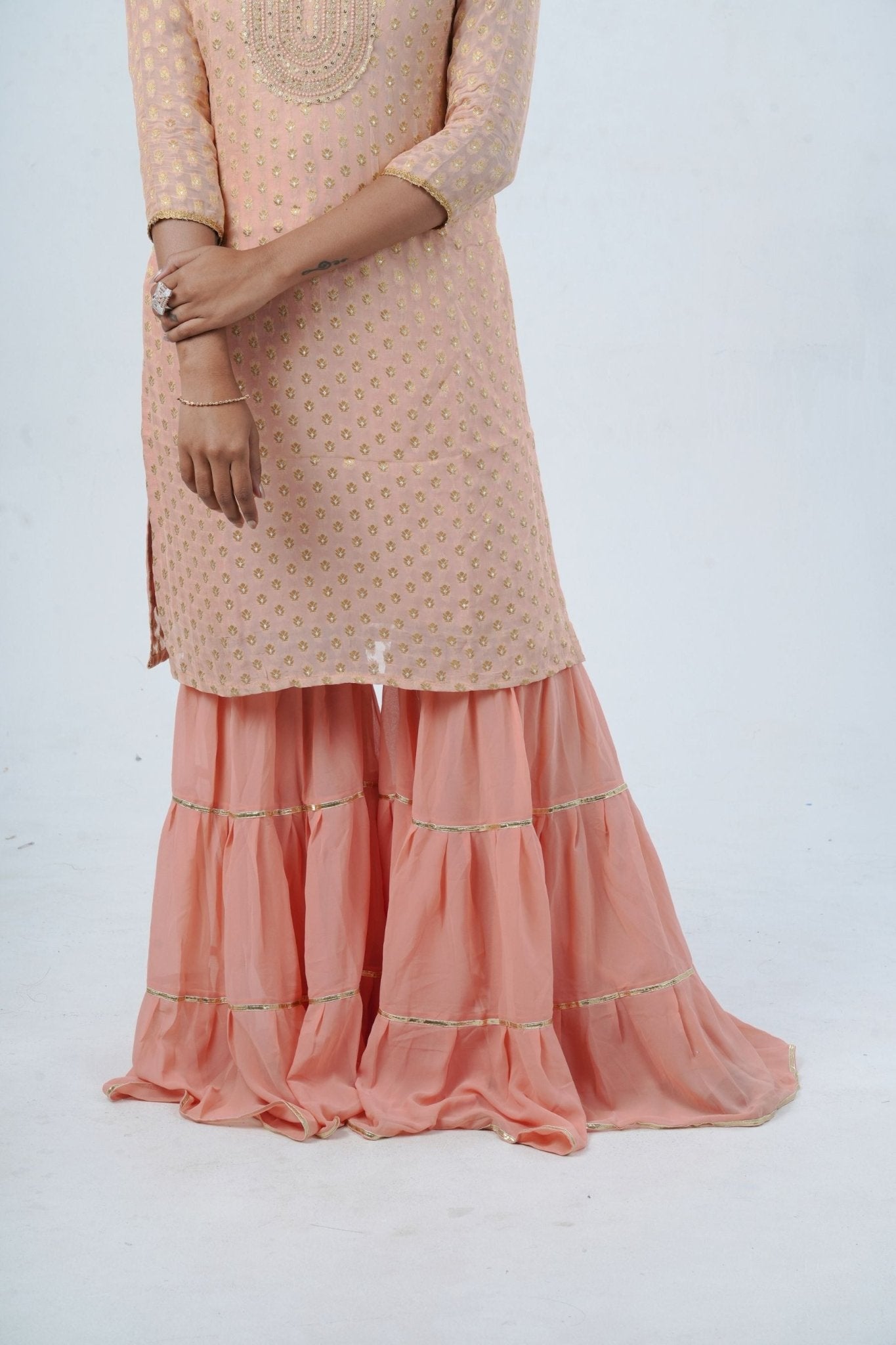 Exquisite Jaguard Sharara Suit - Elegant Embroidery, Sequins & Stone Work KURTI JCS Fashions