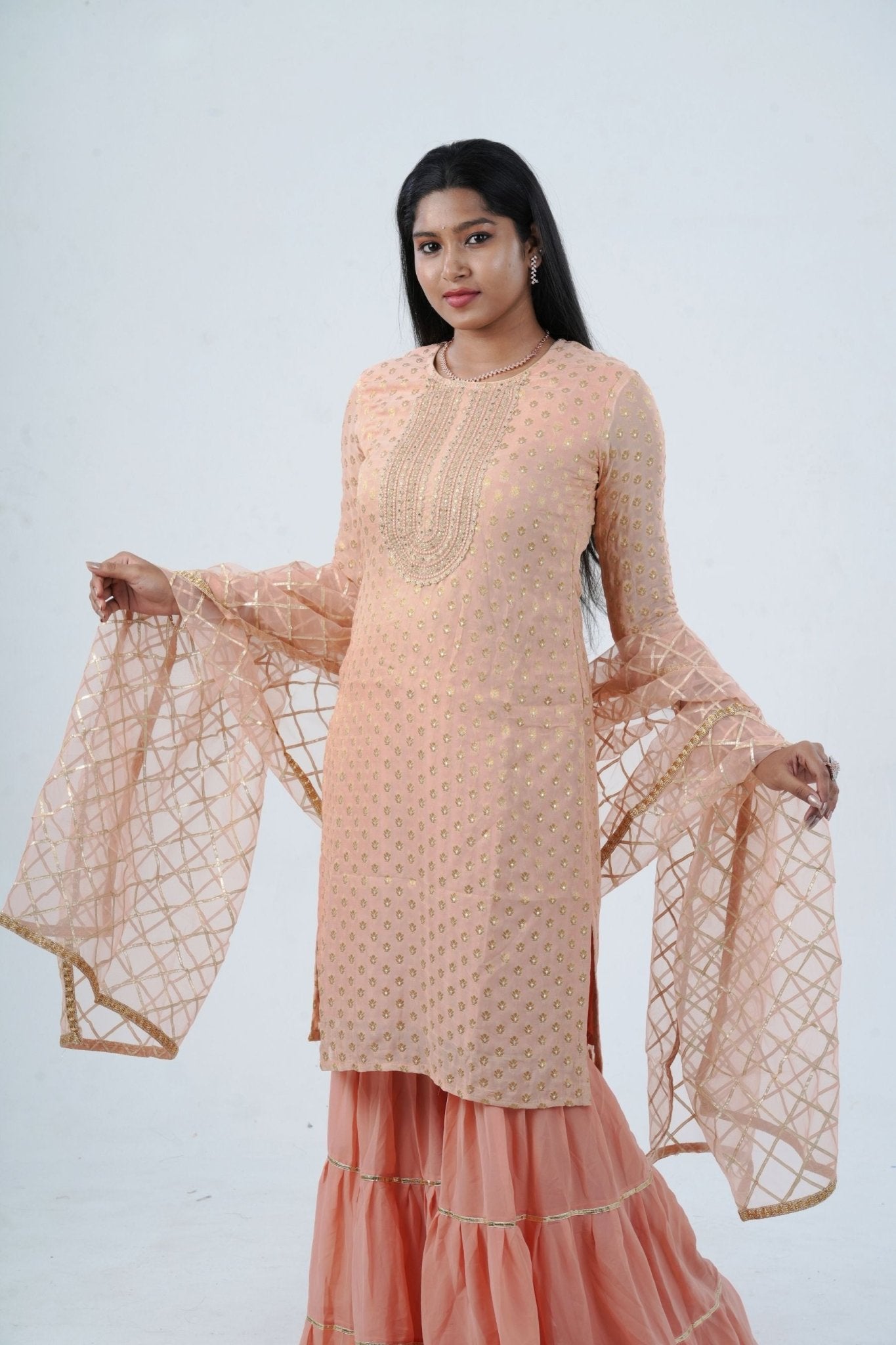 Exquisite Jaguard Sharara Suit - Elegant Embroidery, Sequins & Stone Work KURTI JCS Fashions