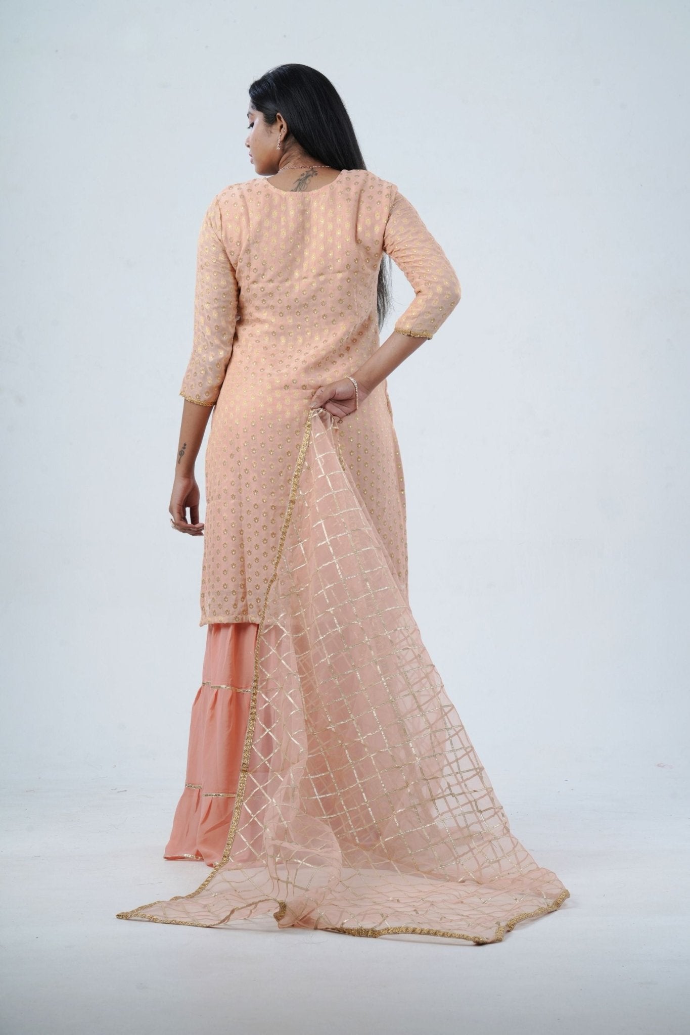 Exquisite Jaguard Sharara Suit - Elegant Embroidery, Sequins & Stone Work KURTI JCS Fashions