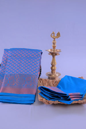 Blue Kanchipuram Silk Saree with Golden Zari Weaving