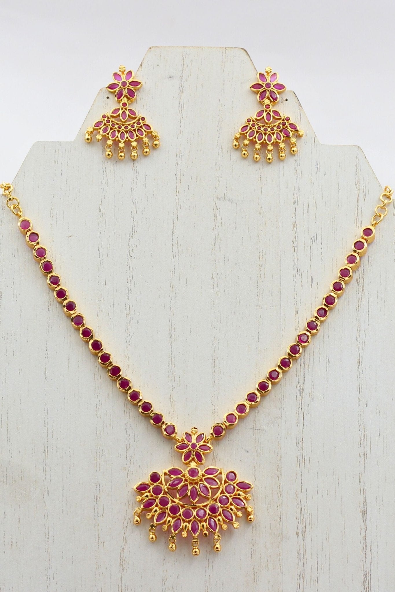 Exquisite Kemp Stone Jewelry Neck Set: Handcrafted and High-Quality Alloy Jewelry JCS Fashions Pink 5-8"