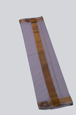Cream Men's Cotton Angavastram/Towel: Gold Zari Lines