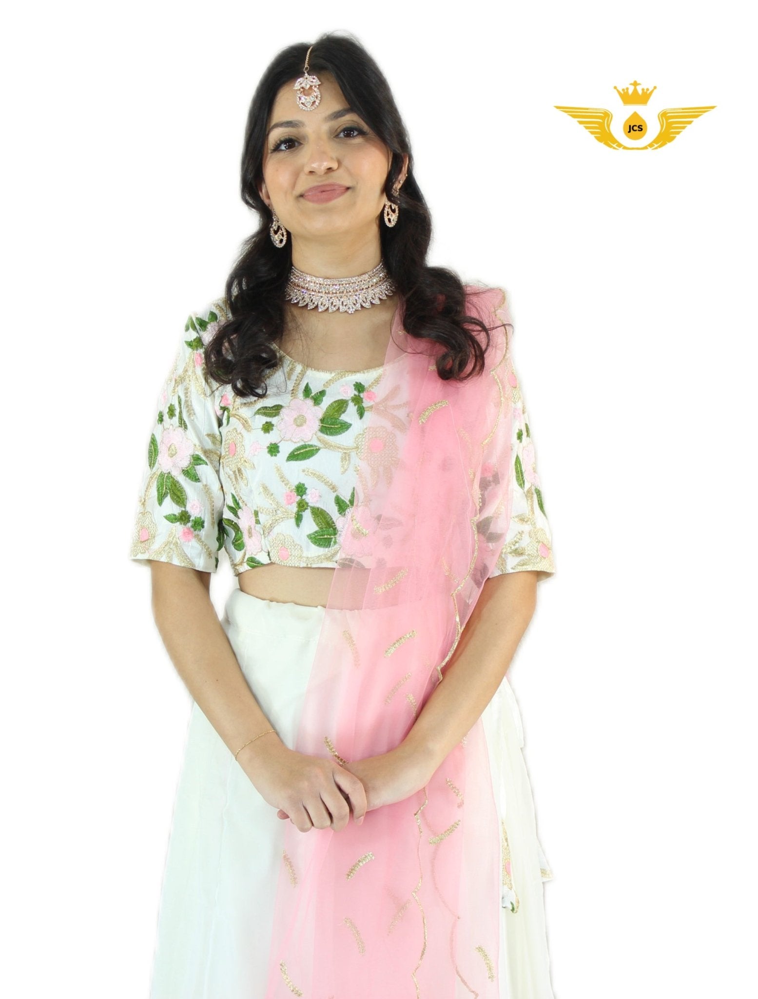 Exquisite pink and White Lehenga with heavy embroidery work LEHANGA JCS Fashions