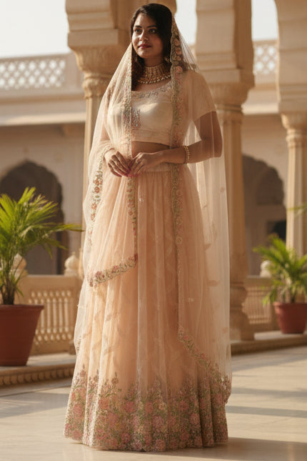 Exquisite Showstopper Lehenga with Lavish Embellishments in Pastel Peach LEHENGA JCS Fashions Peach Large (40)