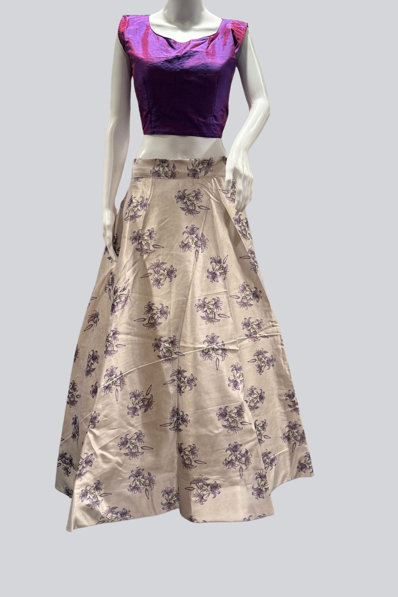 Exquisite Silk Lehenga with Crop top| Printed Design|Indian women Lehenga JCS Fashions Purple Large (40)