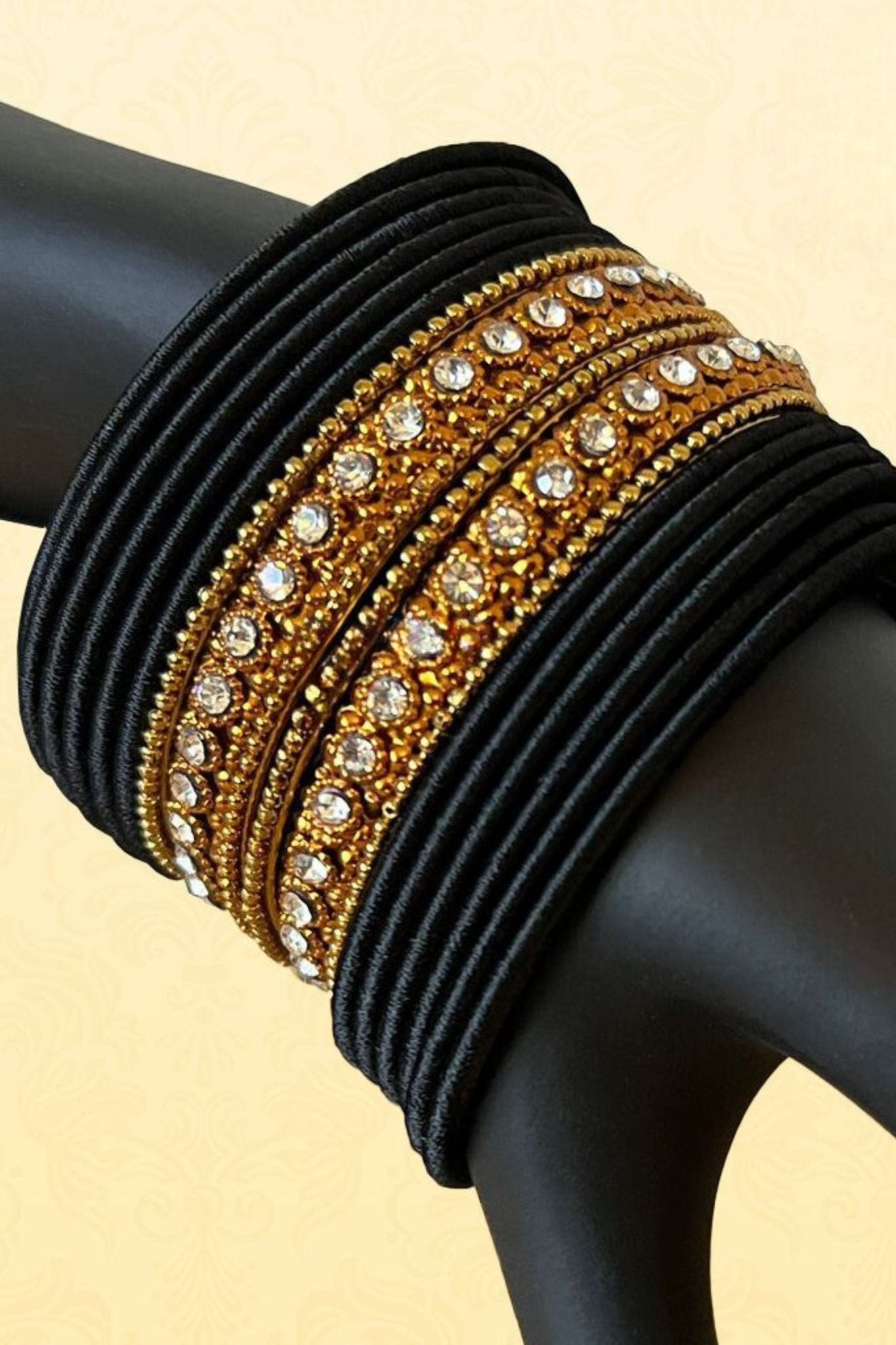Exquisite Silk thread and Stone Wedding Bangles in Black - JCSFashions Jewelry JCS Fashions