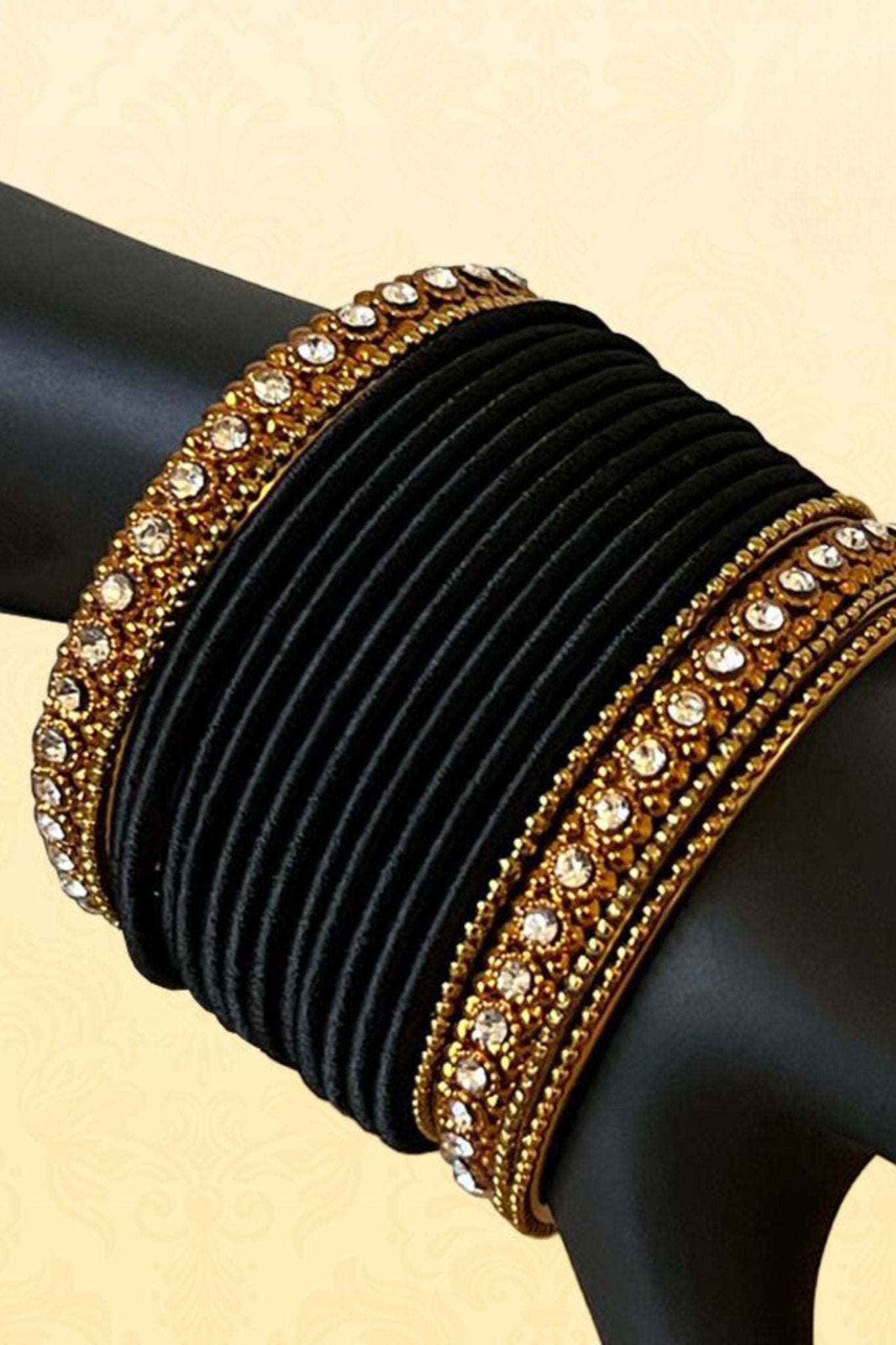 Exquisite Silk thread and Stone Wedding Bangles in Black - JCSFashions Jewelry JCS Fashions Black 2.20