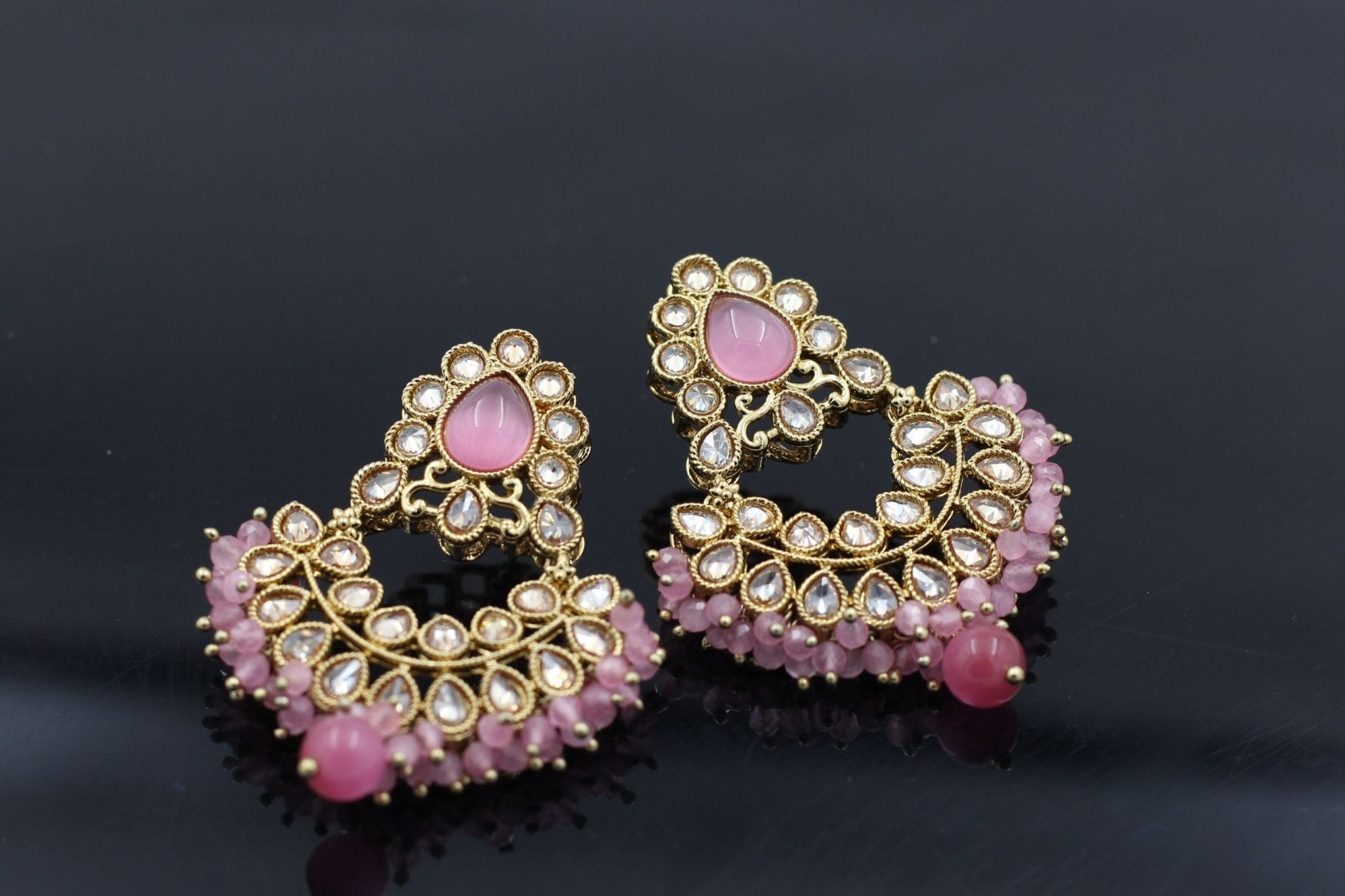Exquisite Stone Kundan Earrings: Handcrafted and Timeless Elegance Jewelry JCS Fashions Pink 2.1 inch