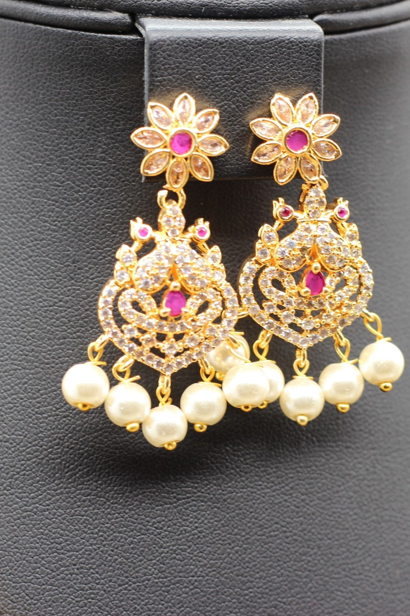 Exquisite Stone Pendant Chain & Earring Set – White & Pink Stone Harmony Jewelry JCS Fashions