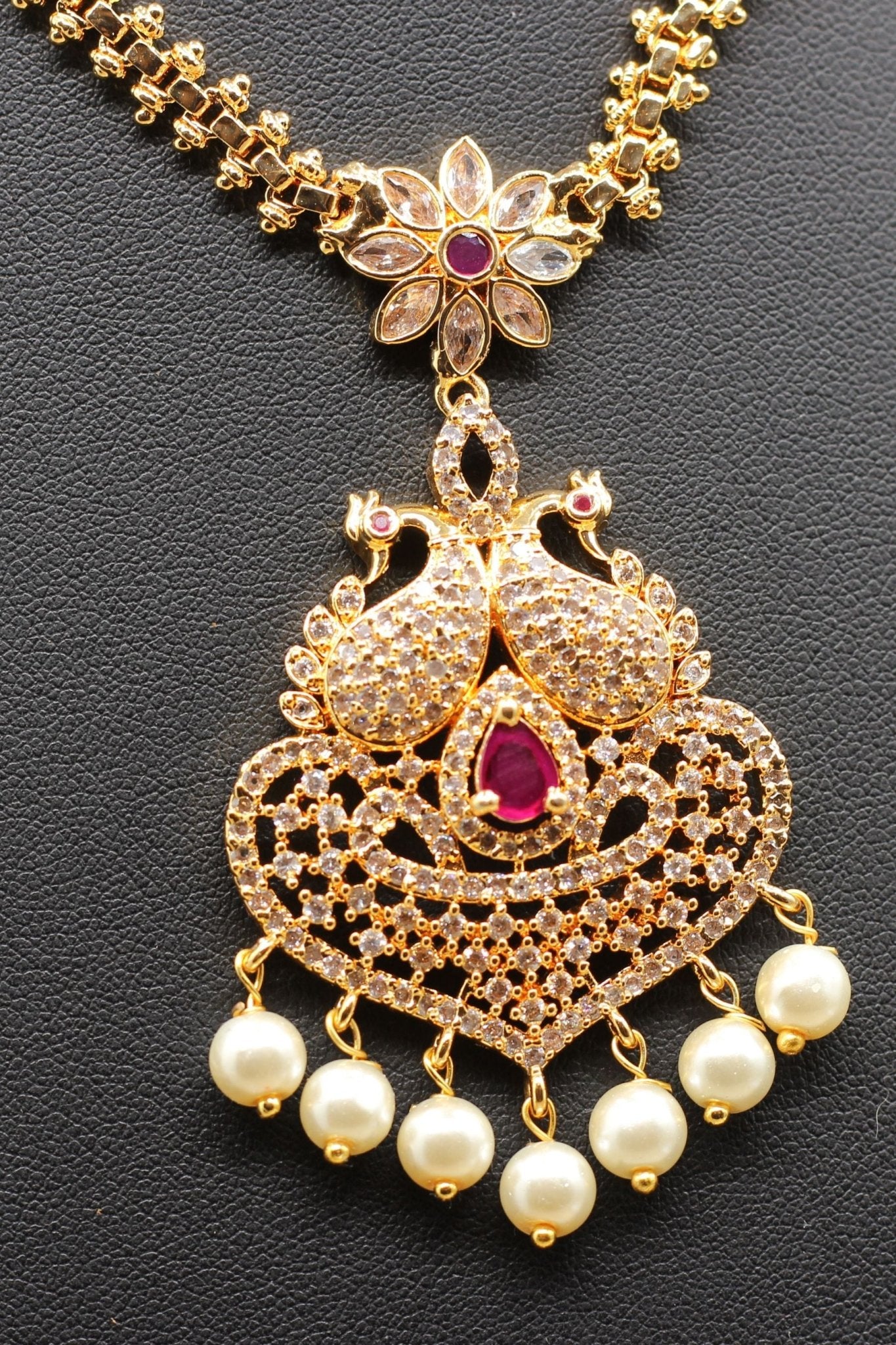 Exquisite Stone Pendant Chain & Earring Set – White & Pink Stone Harmony Jewelry JCS Fashions