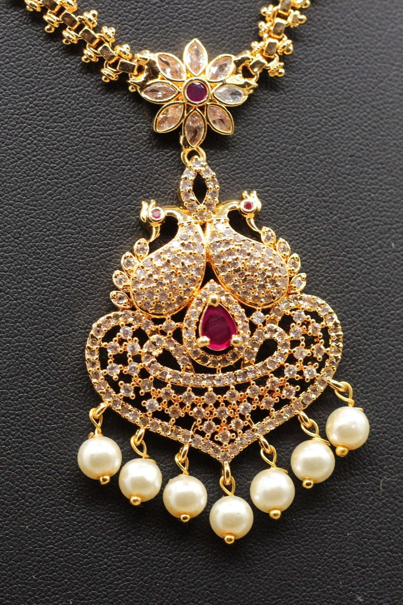 Exquisite Stone Pendant Chain & Earring Set – White & Pink Stone Harmony Jewelry JCS Fashions