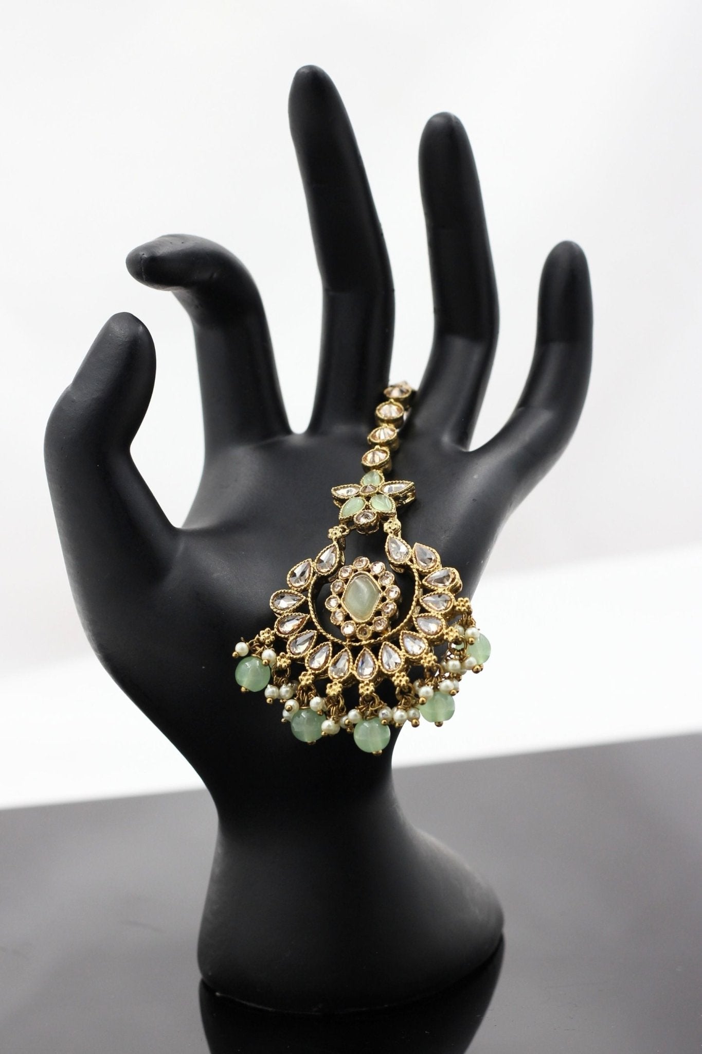 Exquisite Stone Work Tikka -Traditional Sparkling Jewelry by JCSFashions Jewelry JCS Fashions Green 4.2 inch