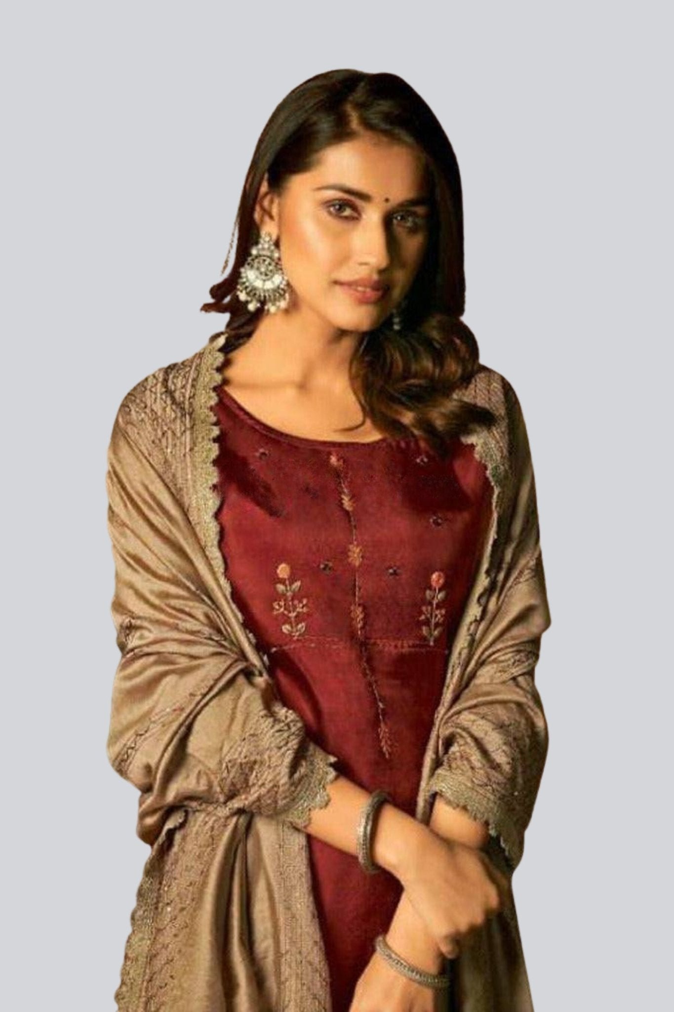Fancy Hand Work 3 Piece Salwar Suit in Brown | JCS Fashions Kurti JCS Fashions