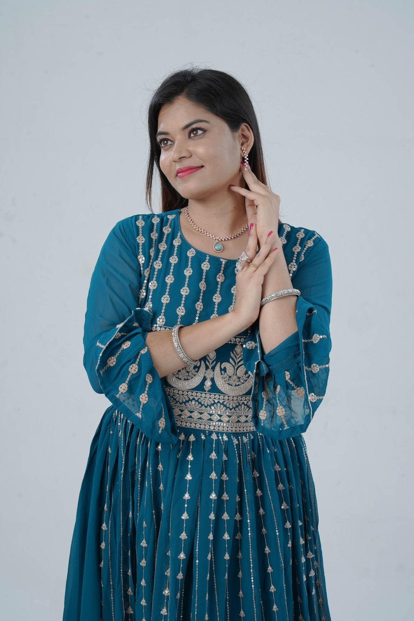 Georgette KURTI Top with Signature Embroidery & Dual Sleeve Design KURTI JCS Fashions