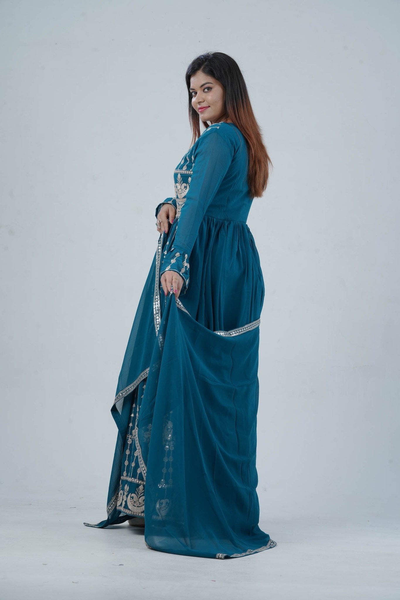 Georgette KURTI Top with Signature Embroidery & Dual Sleeve Design KURTI JCS Fashions