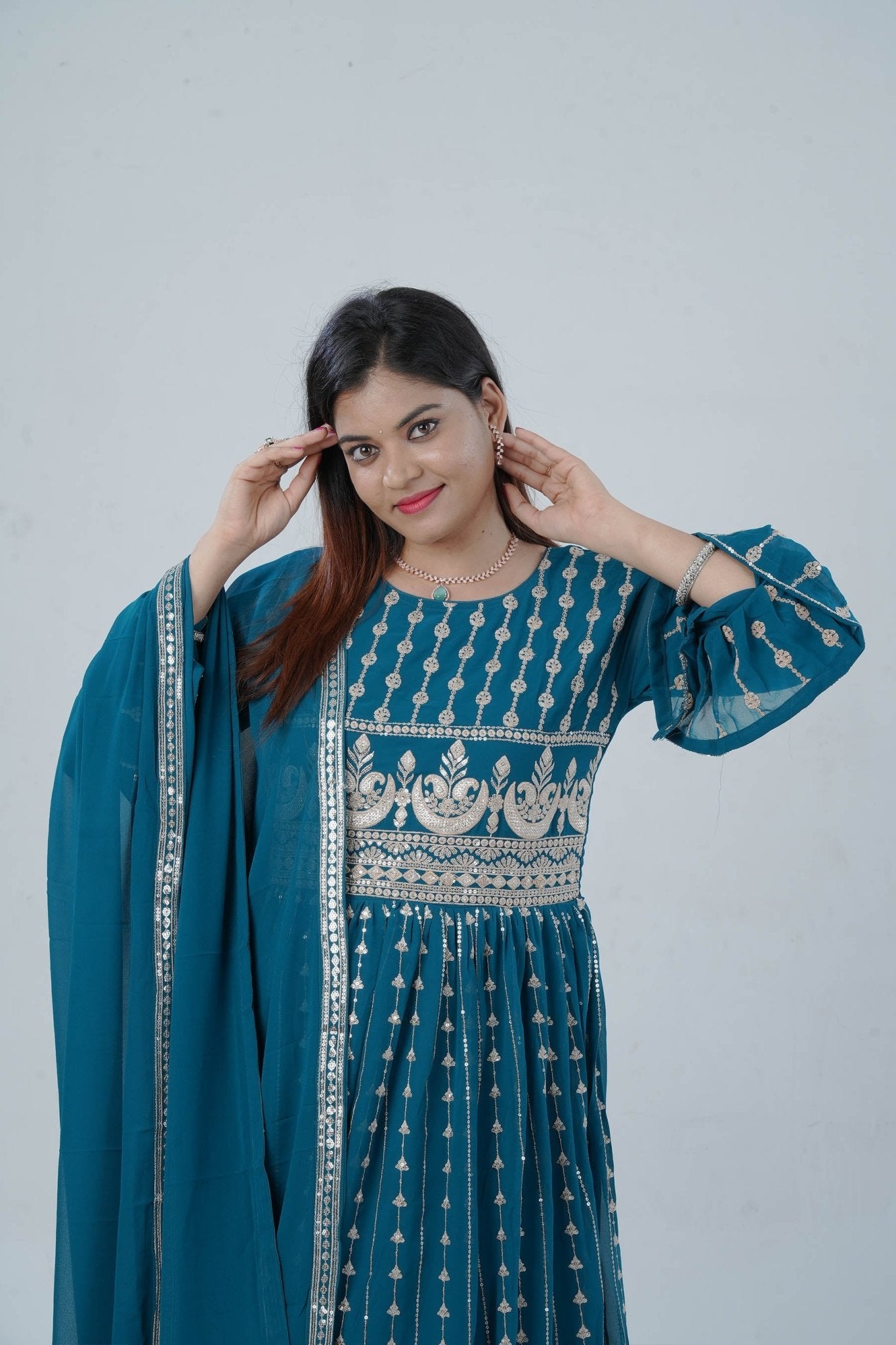 Georgette KURTI Top with Signature Embroidery & Dual Sleeve Design KURTI JCS Fashions