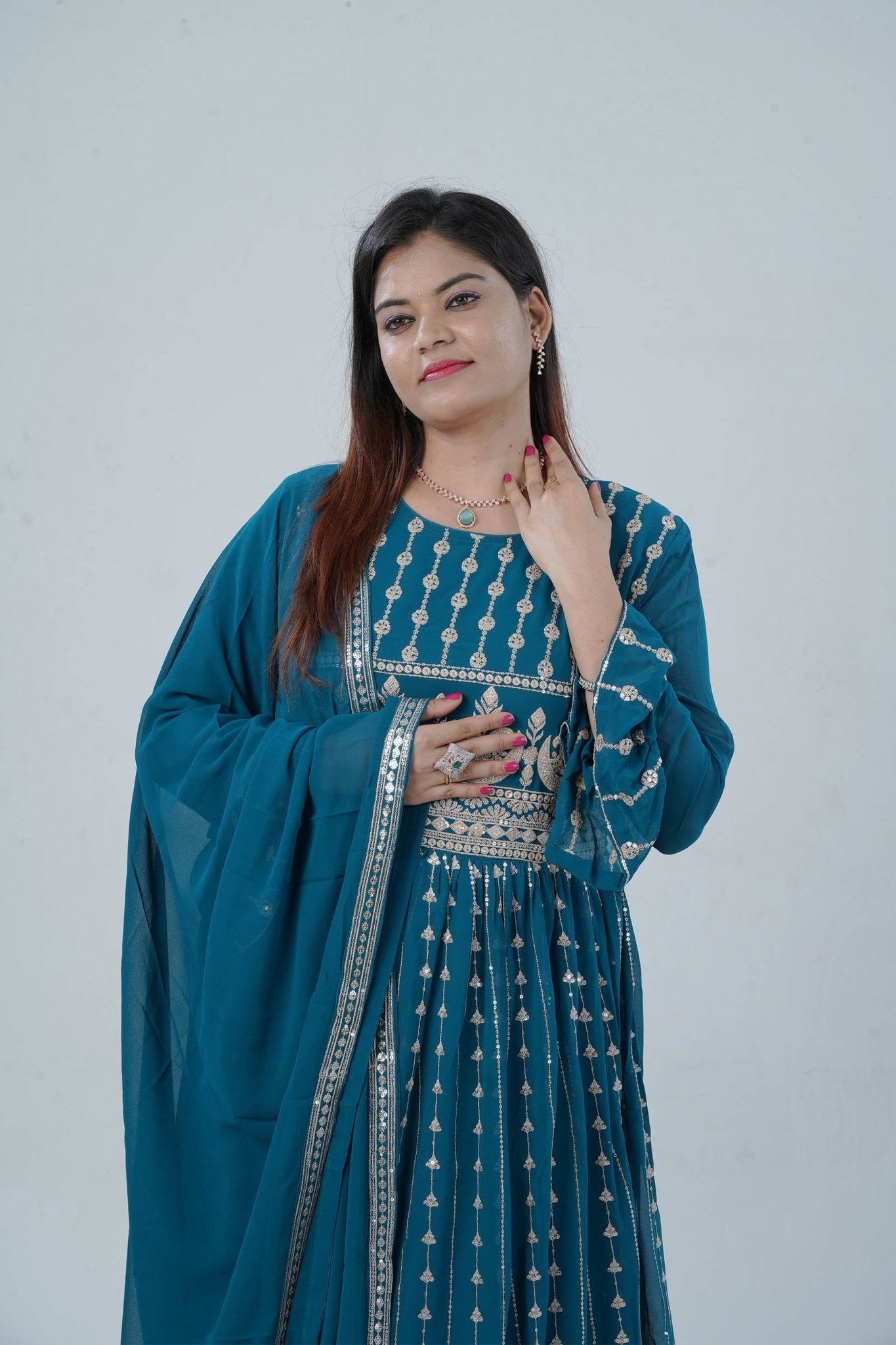 Georgette KURTI Top with Signature Embroidery & Dual Sleeve Design KURTI JCS Fashions