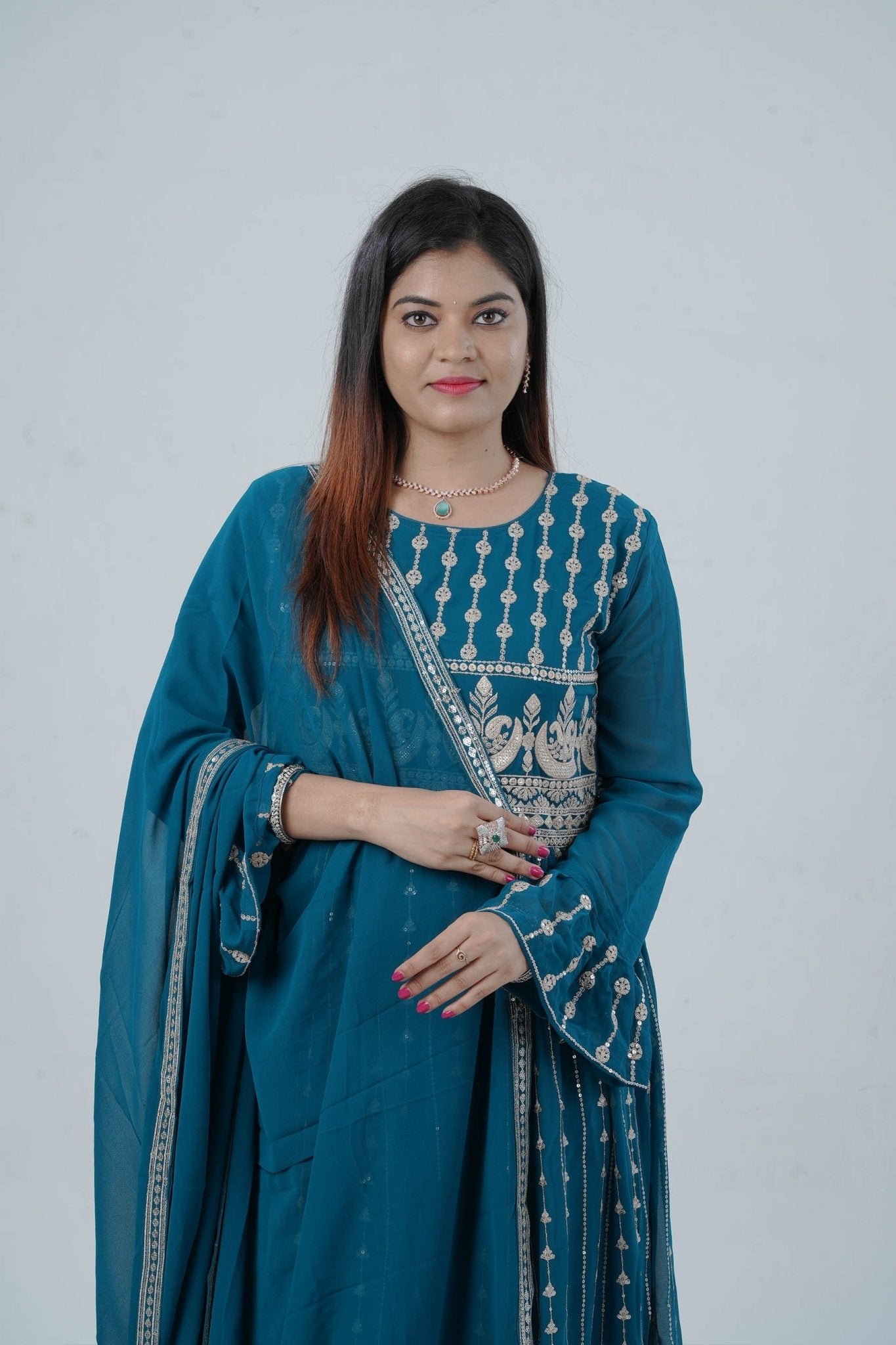 Georgette KURTI Top with Signature Embroidery & Dual Sleeve Design KURTI JCS Fashions