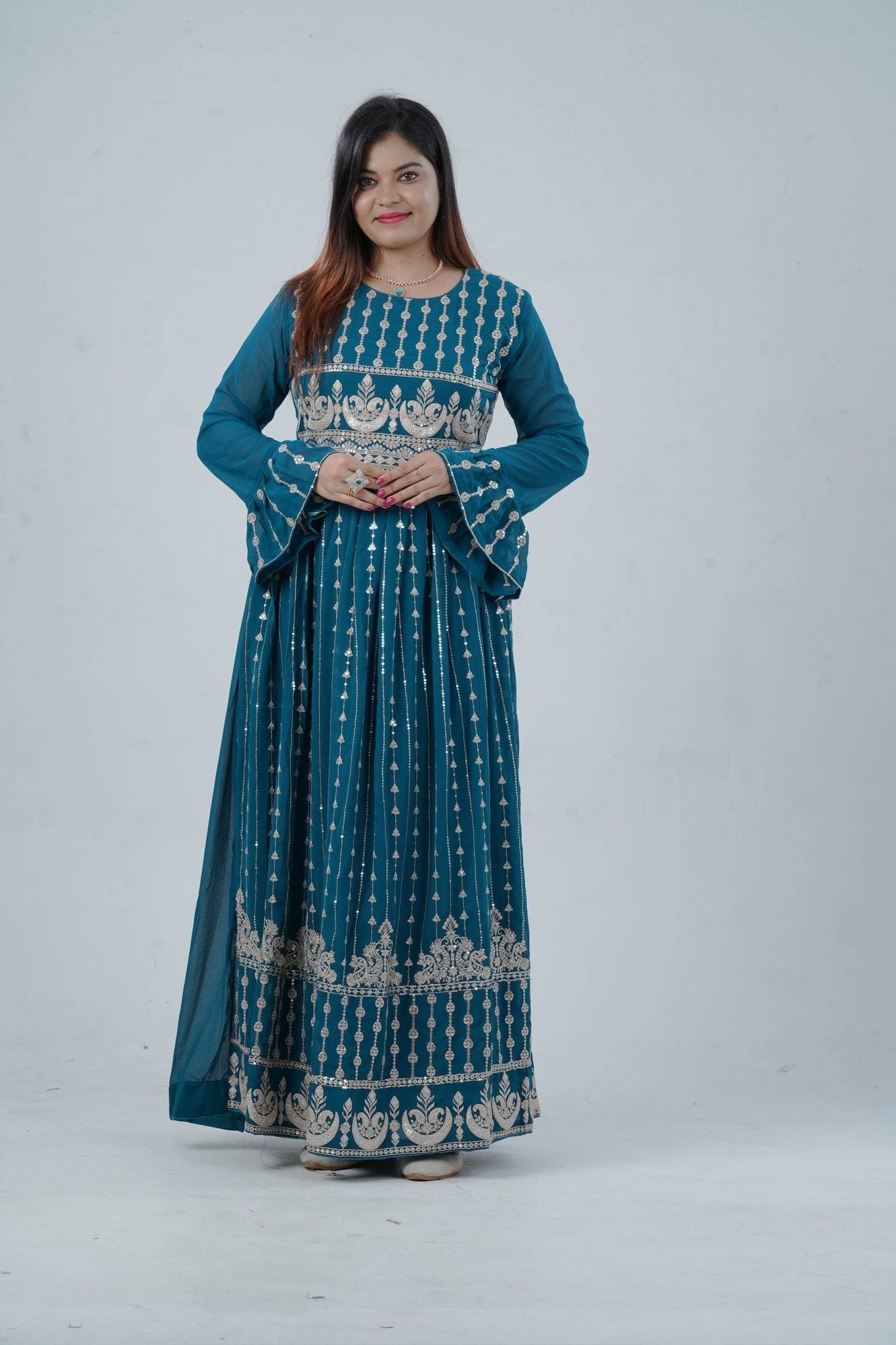 Georgette KURTI Top with Signature Embroidery & Dual Sleeve Design KURTI JCS Fashions