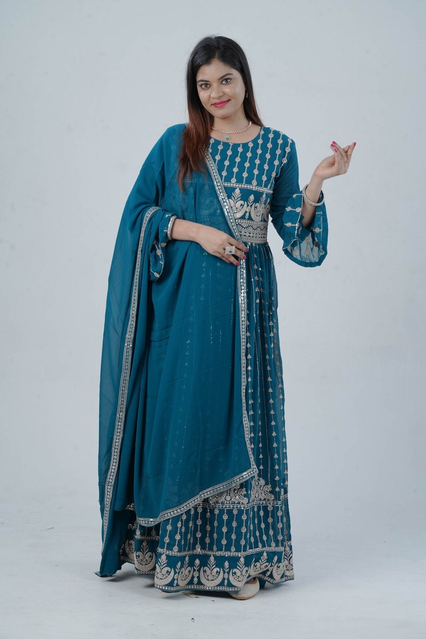 Georgette KURTI Top with Signature Embroidery & Dual Sleeve Design KURTI JCS Fashions