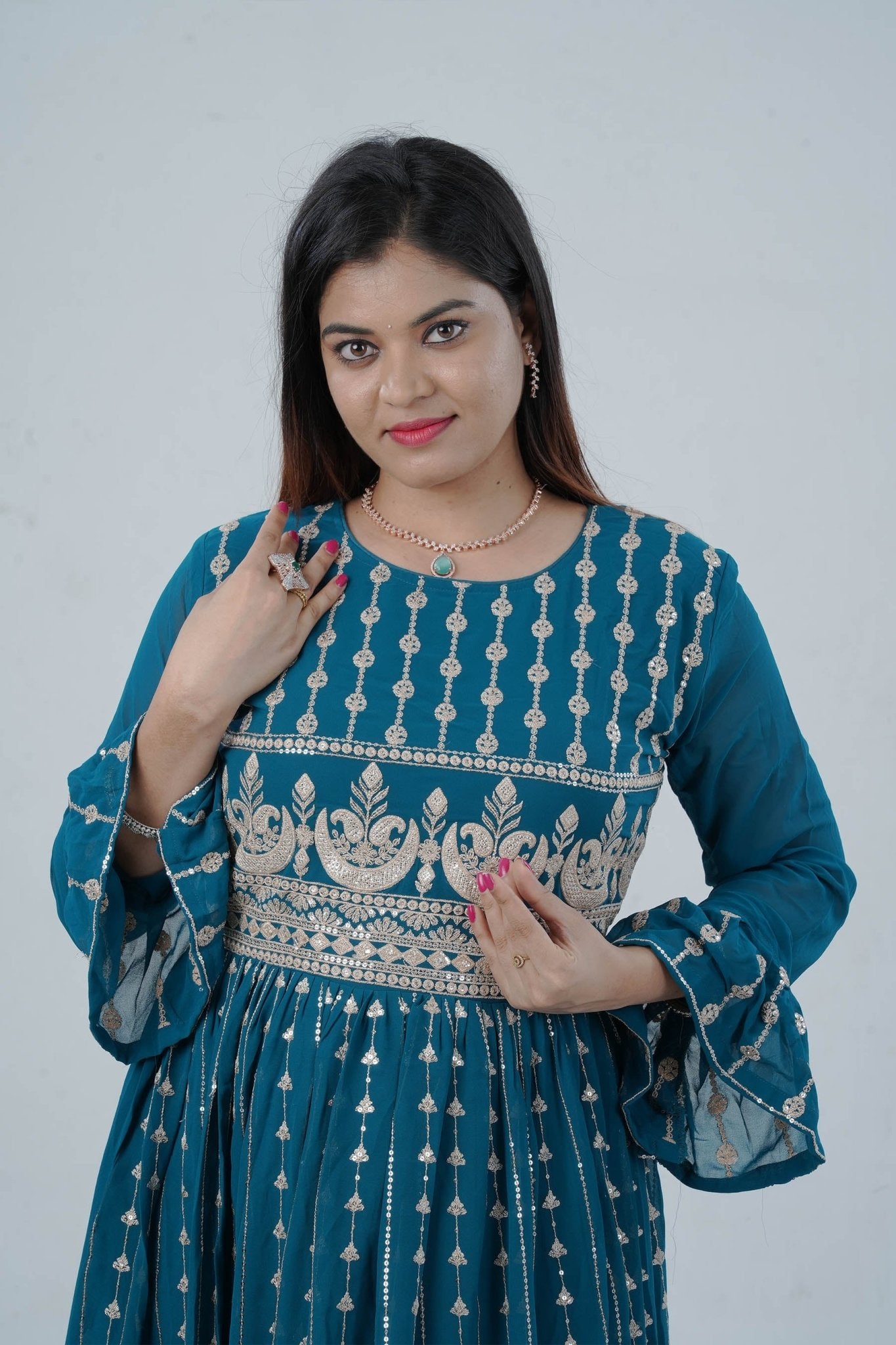 Georgette KURTI Top with Signature Embroidery & Dual Sleeve Design KURTI JCS Fashions