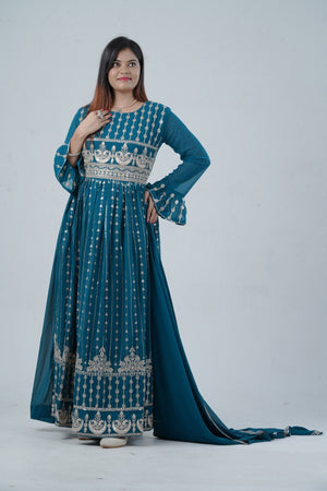 Georgette KURTI Top with Signature Embroidery & Dual Sleeve Design