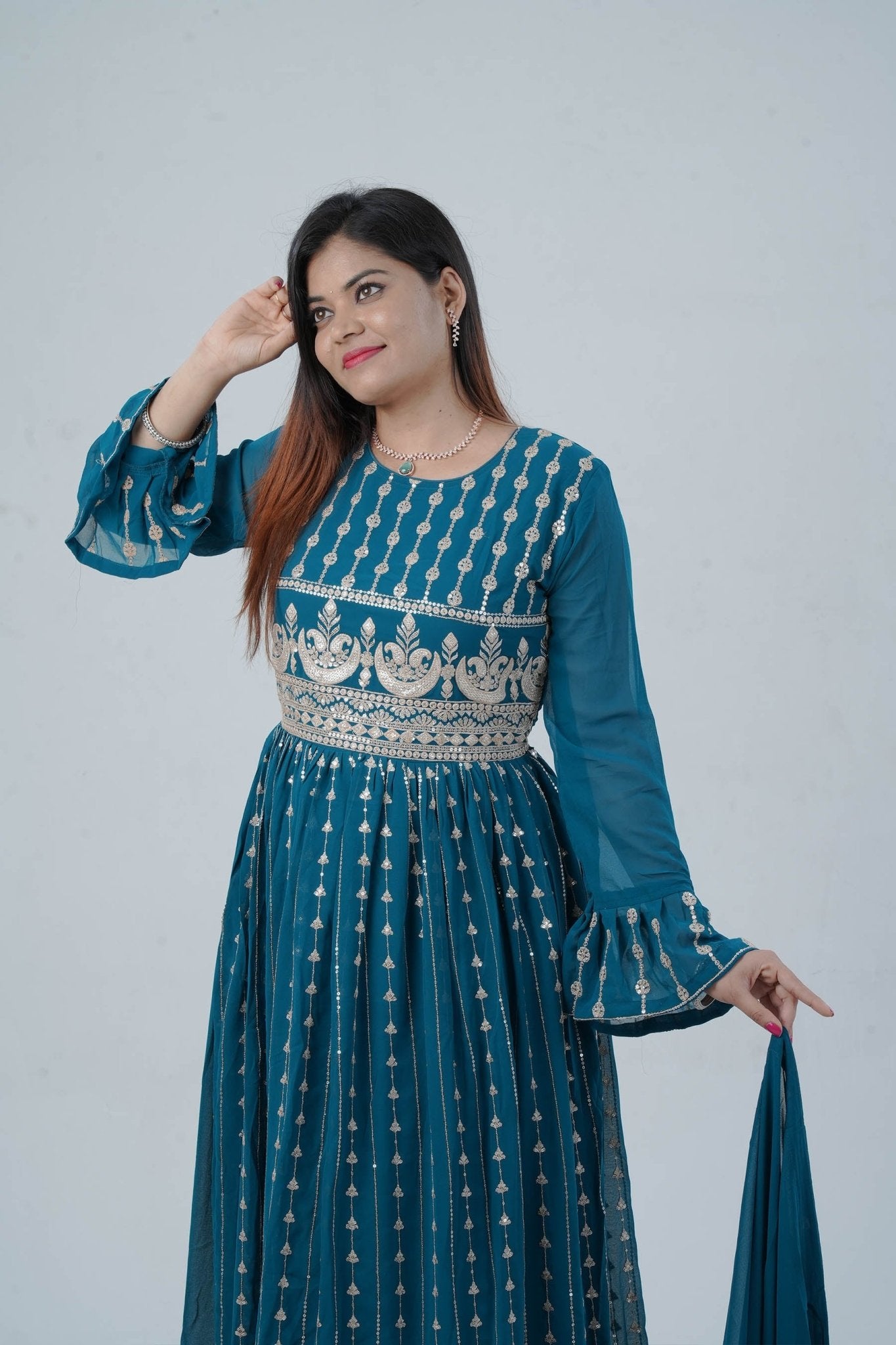 Georgette KURTI Top with Signature Embroidery & Dual Sleeve Design KURTI JCS Fashions