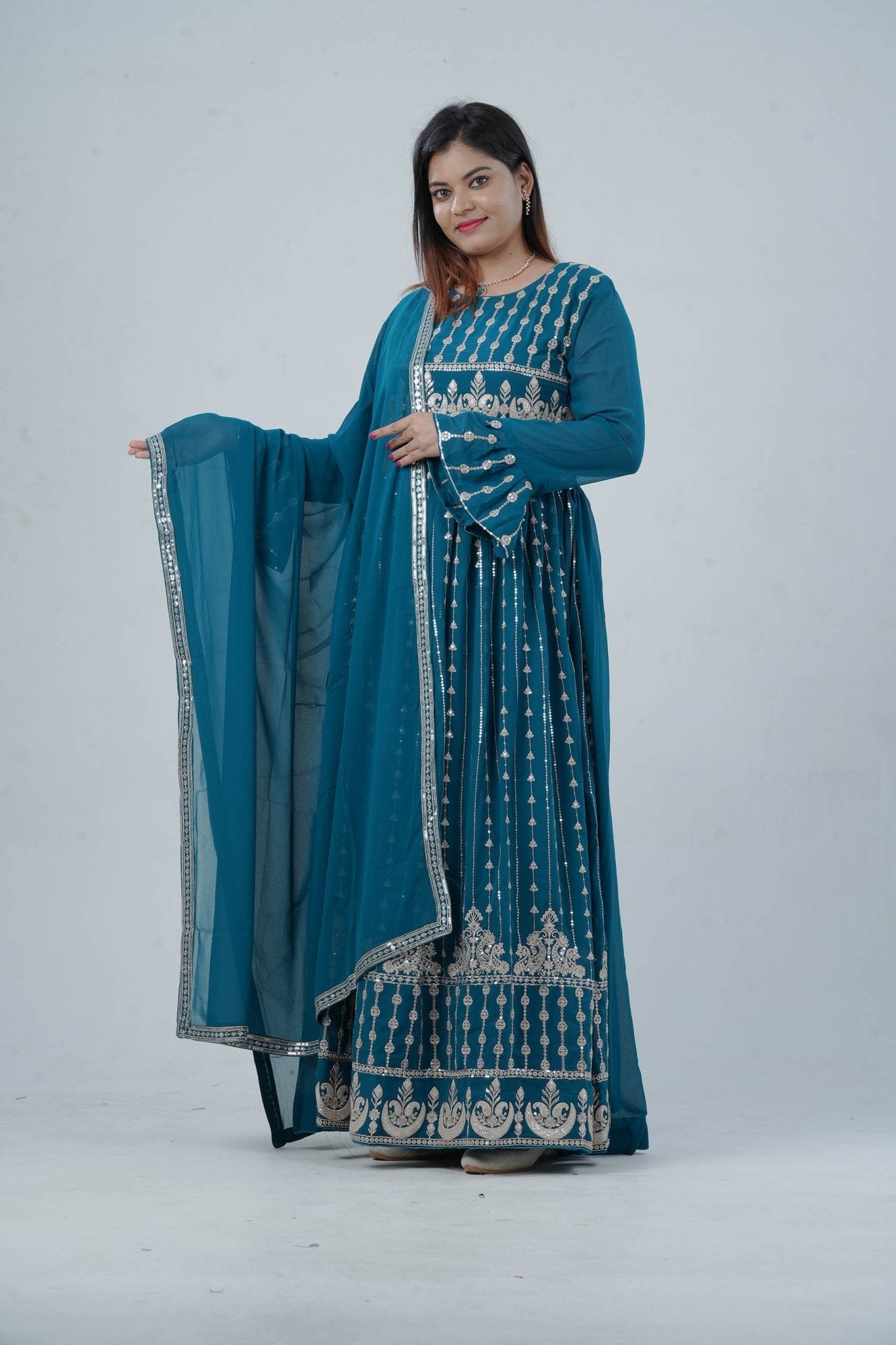 Georgette KURTI Top with Signature Embroidery & Dual Sleeve Design KURTI JCS Fashions