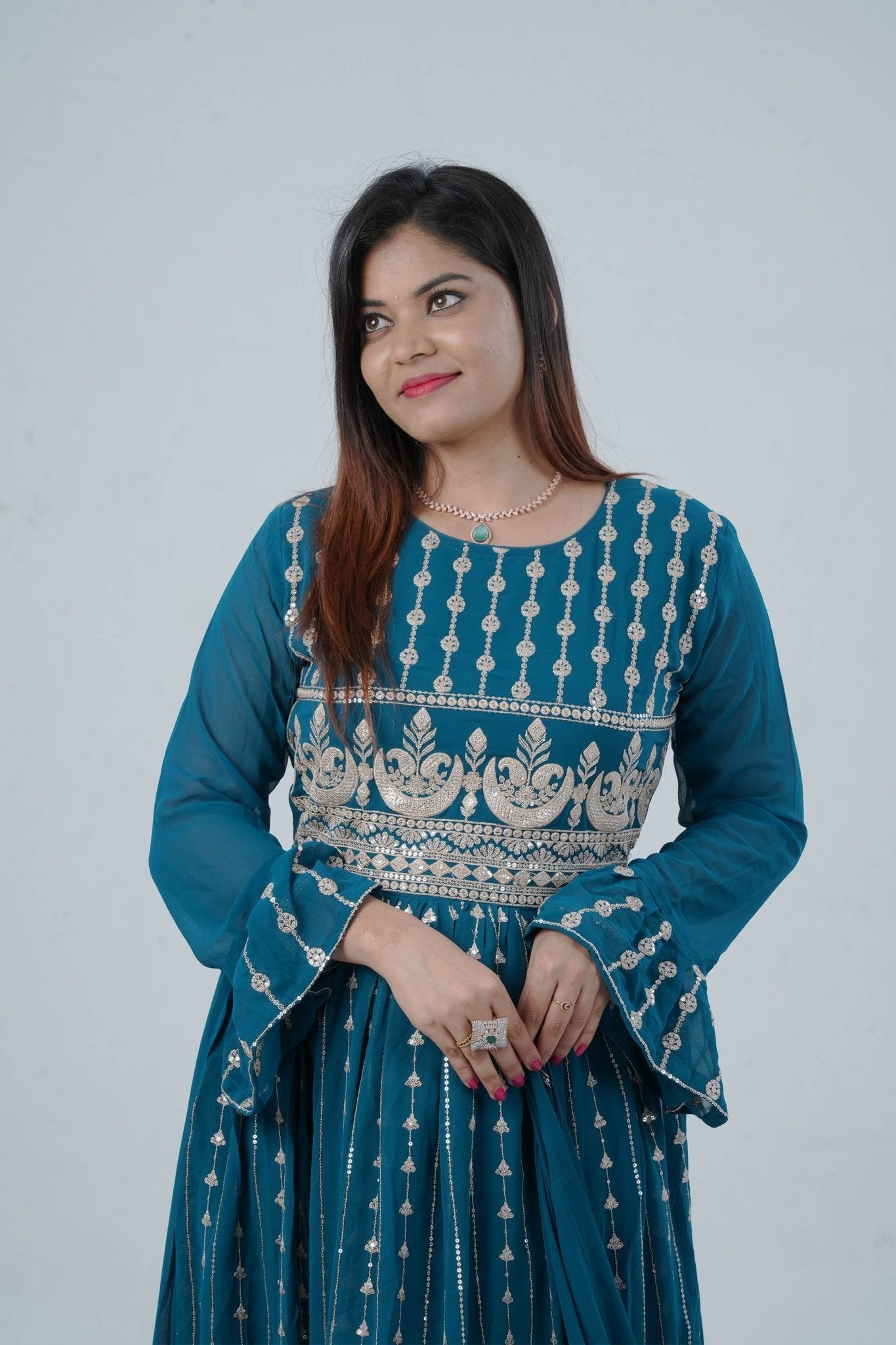 Georgette KURTI Top with Signature Embroidery & Dual Sleeve Design KURTI JCS Fashions