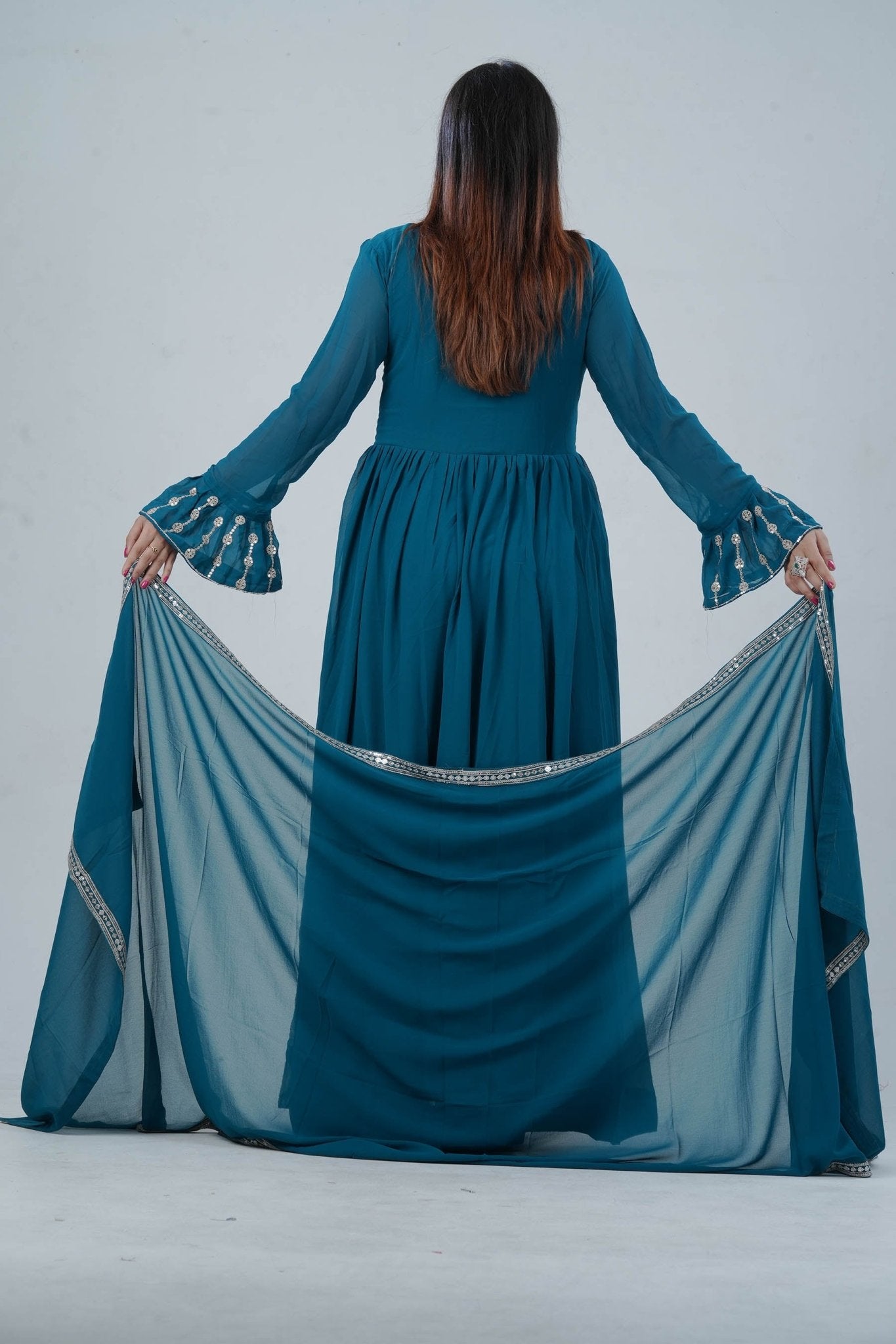 Georgette KURTI Top with Signature Embroidery & Dual Sleeve Design KURTI JCS Fashions