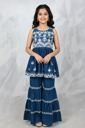 Blue Girls' Frock Girls' Georgette Ethnic Kurta Set