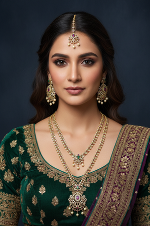 Green Glamorous Layers: Neck Set with Tikka