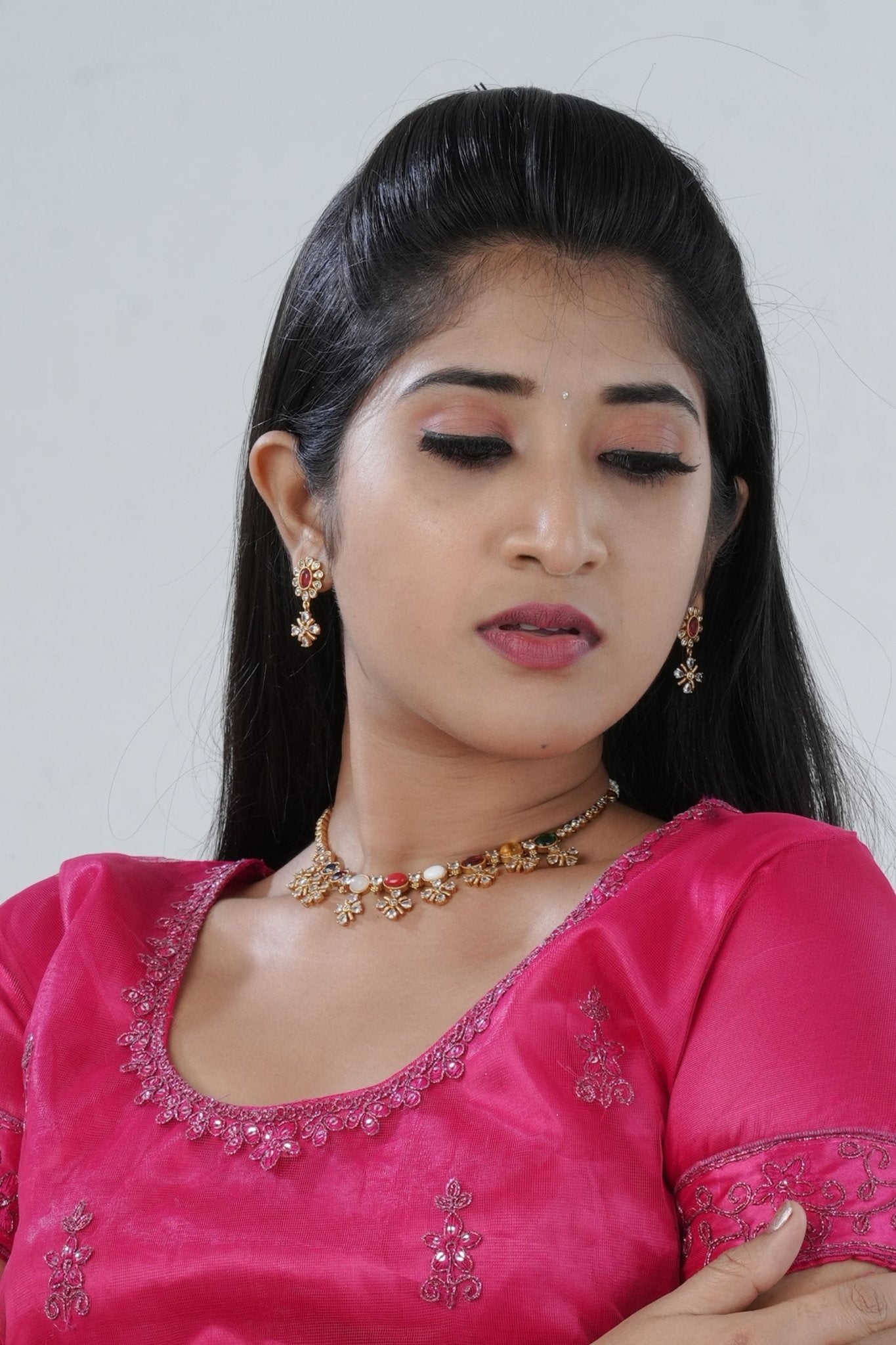 Glittering Gold Plated Necklace & Earring - Multi-Colored Stones & Pearls Jewelry JCS Fashions