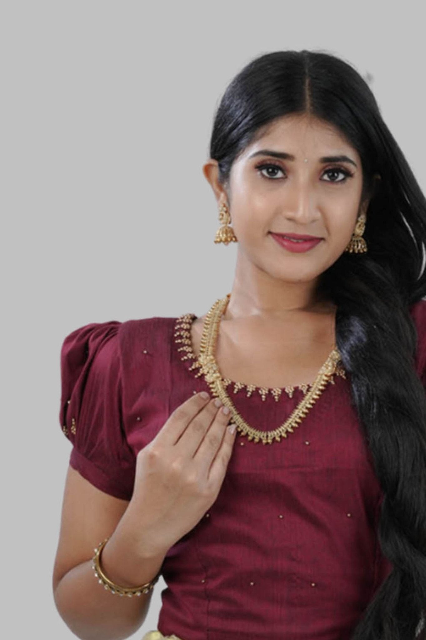 Glittering Gold-Polished Temple Jewelry Necklace Set with Jhumka Jewelry JCS Fashions
