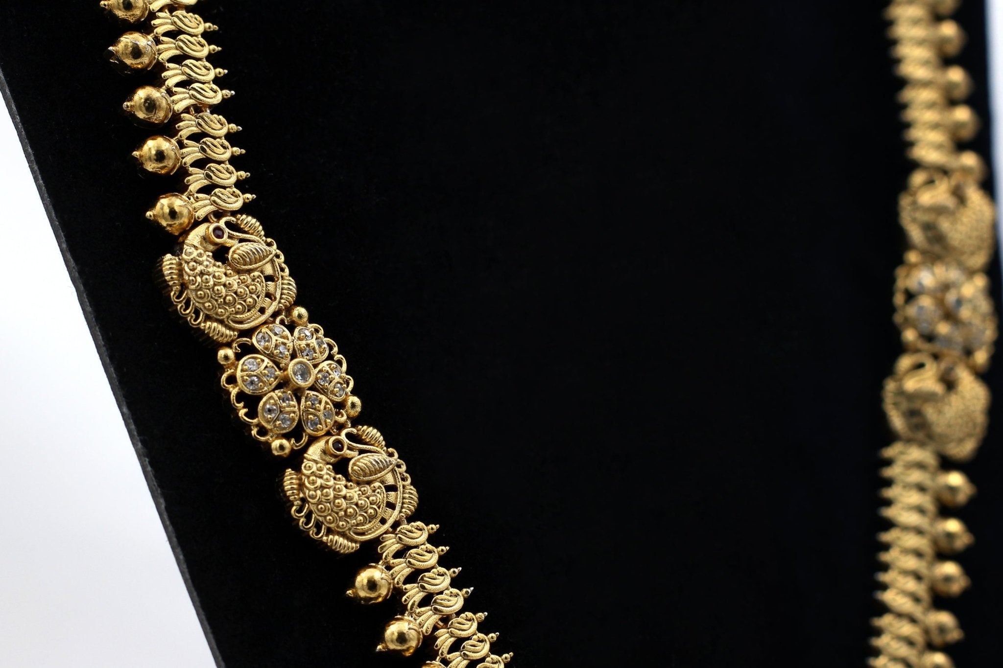 Glittering Gold-Polished Temple Jewelry Necklace Set with Jhumka Jewelry JCS Fashions