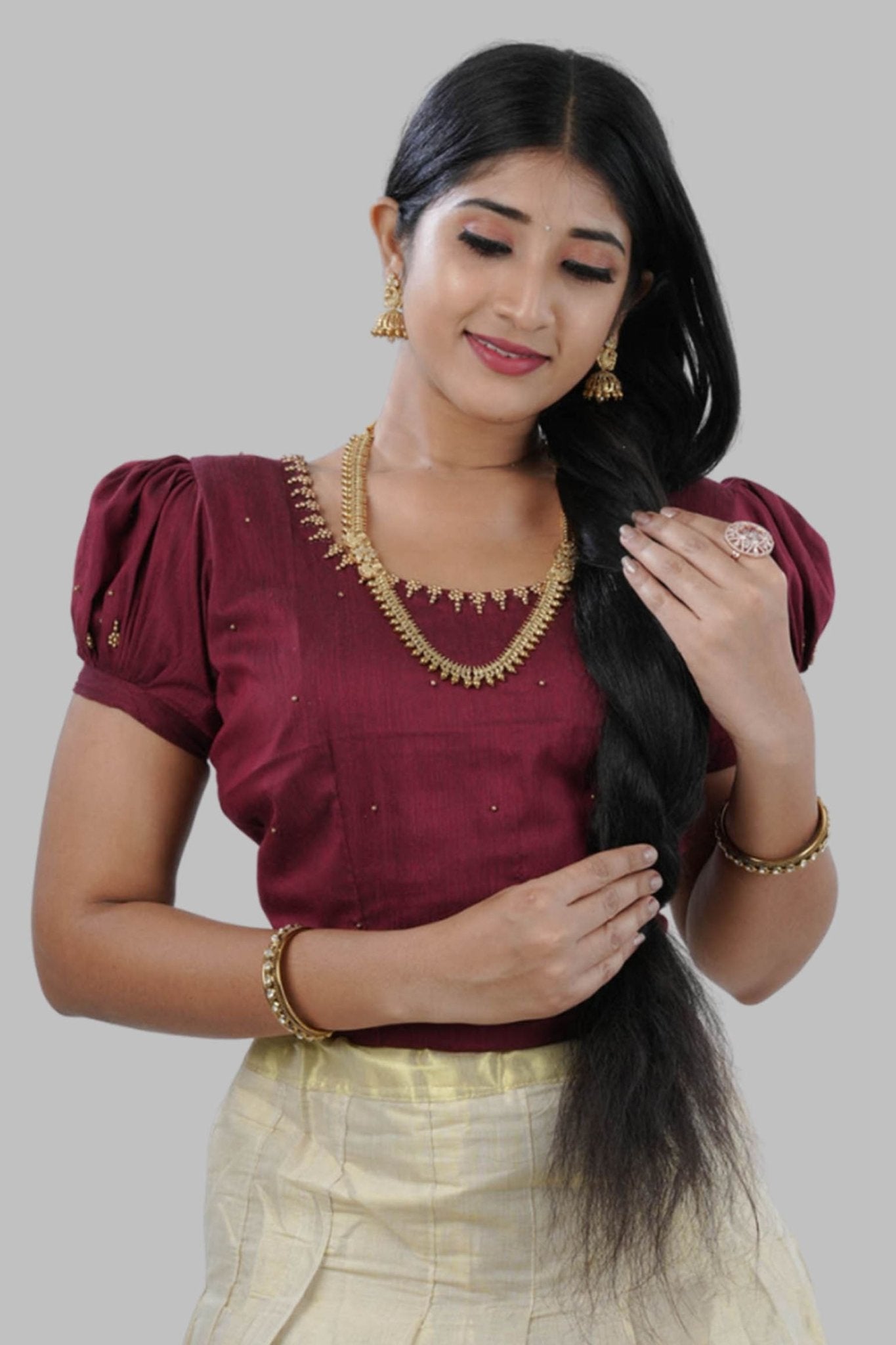 Glittering Gold-Polished Temple Jewelry Necklace Set with Jhumka Jewelry JCS Fashions