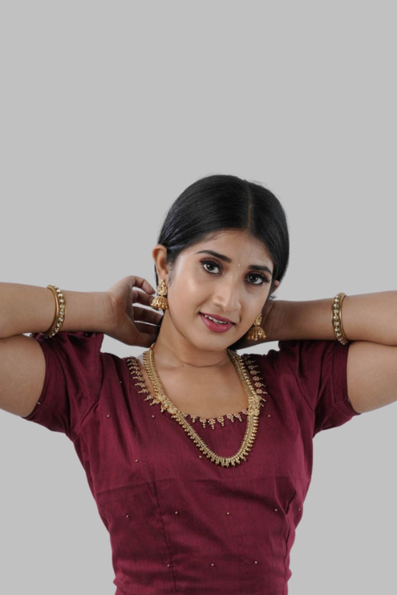 Glittering Gold-Polished Temple Jewelry Necklace Set with Jhumka Jewelry JCS Fashions