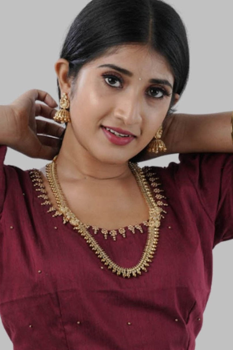 Glittering Gold-Polished Temple Jewelry Necklace Set with Jhumka Jewelry JCS Fashions